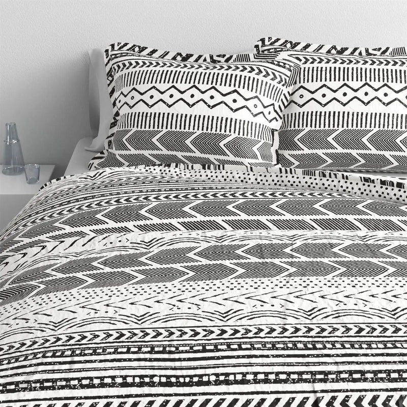 3 Piece Scandinavian Black White Reversible Cotton Set in Full/Queen by HomePacific