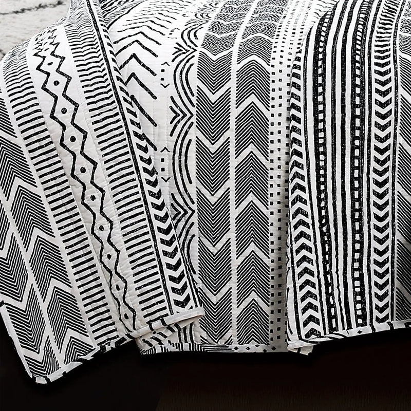 3 Piece Scandinavian Black White Reversible Cotton Set in Full/Queen by HomePacific