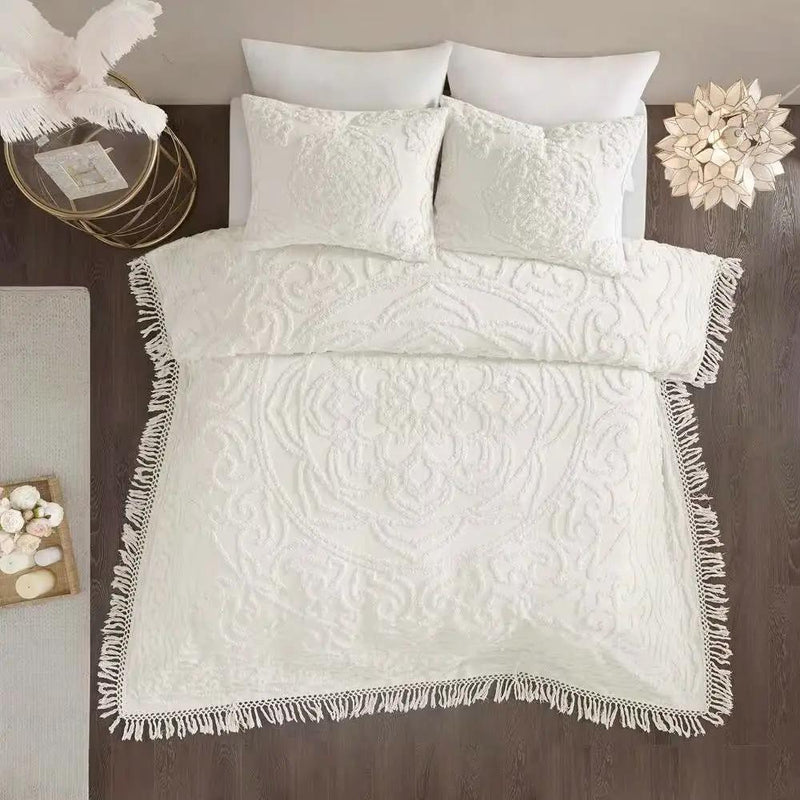 Full/Queen 100-Percent Cotton Chenille Bedspread with Fringe Hem in Off-White by HomePacific