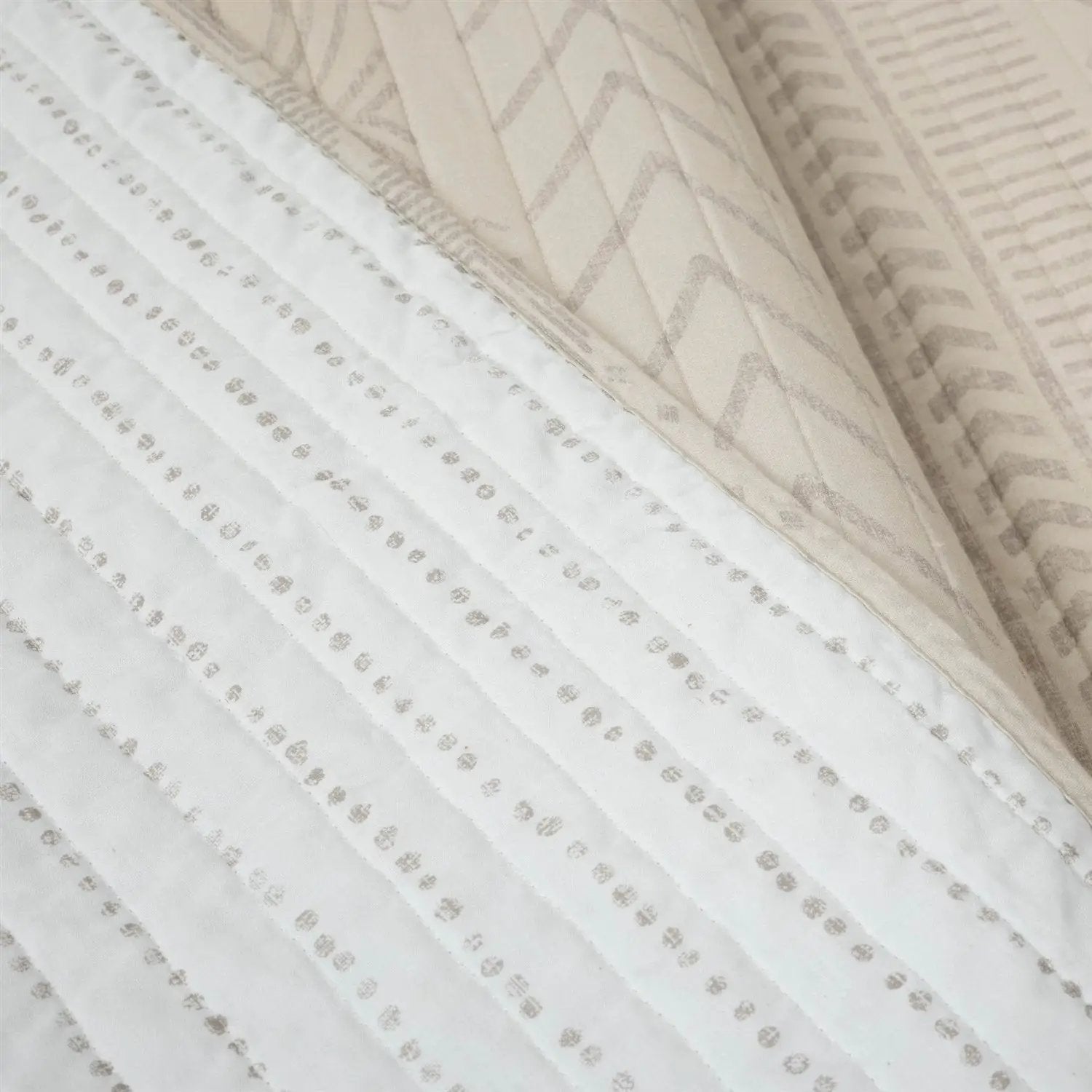 Full/Queen Scandinavian Chevron Beige Tan Reversible Cotton Quilt Set by HomePacific