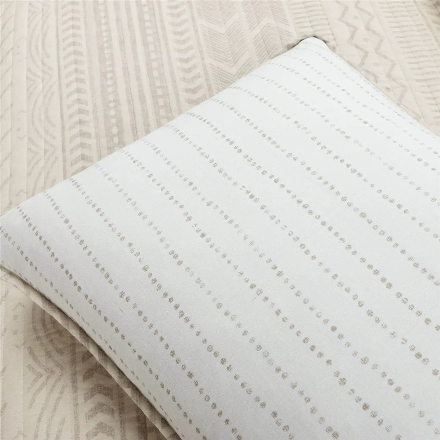 Full/Queen Scandinavian Chevron Beige Tan Reversible Cotton Quilt Set by HomePacific