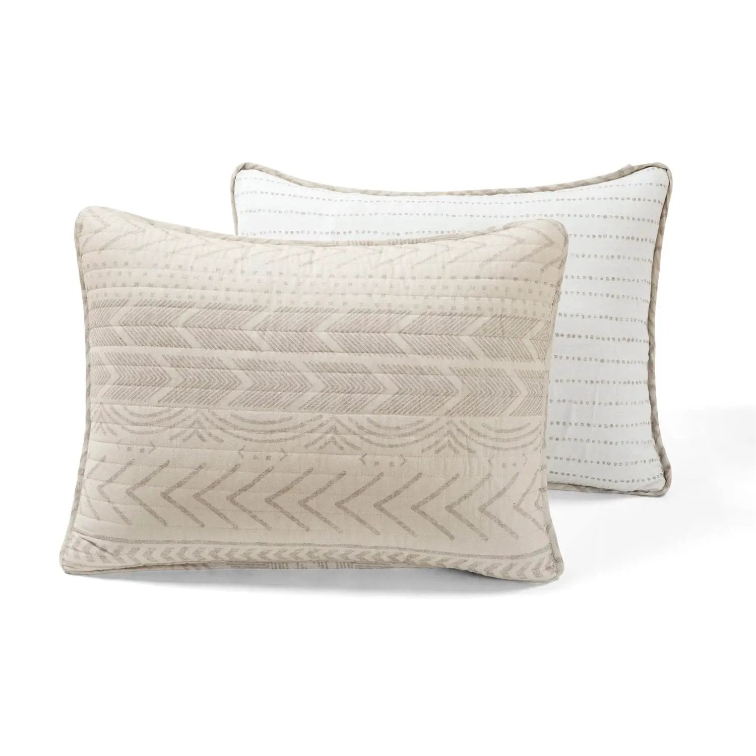 Full/Queen Scandinavian Chevron Beige Tan Reversible Cotton Quilt Set by HomePacific