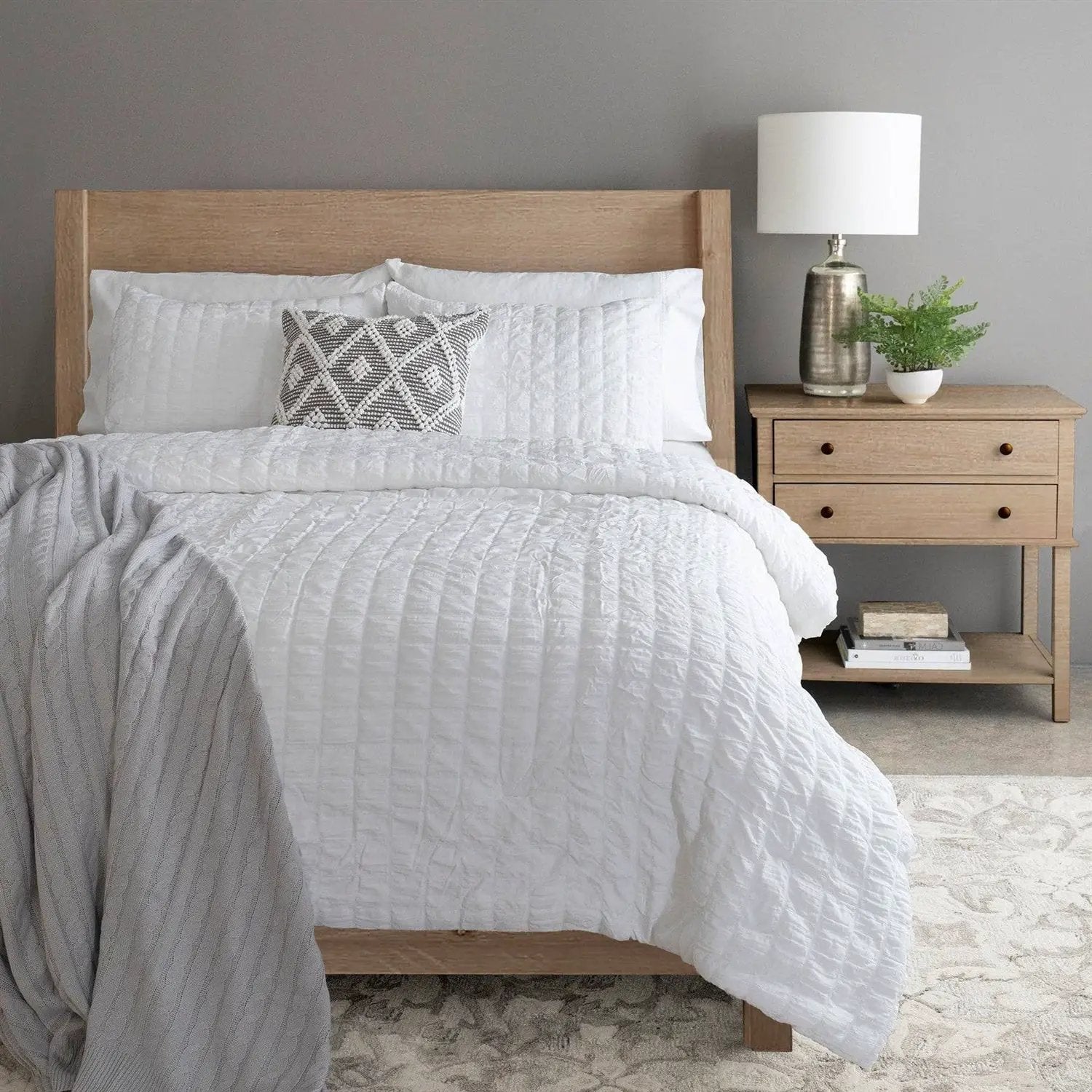 Full/Queen Crinkled Texture Microfiber 3 Piece Comforter Set White by HomePacific