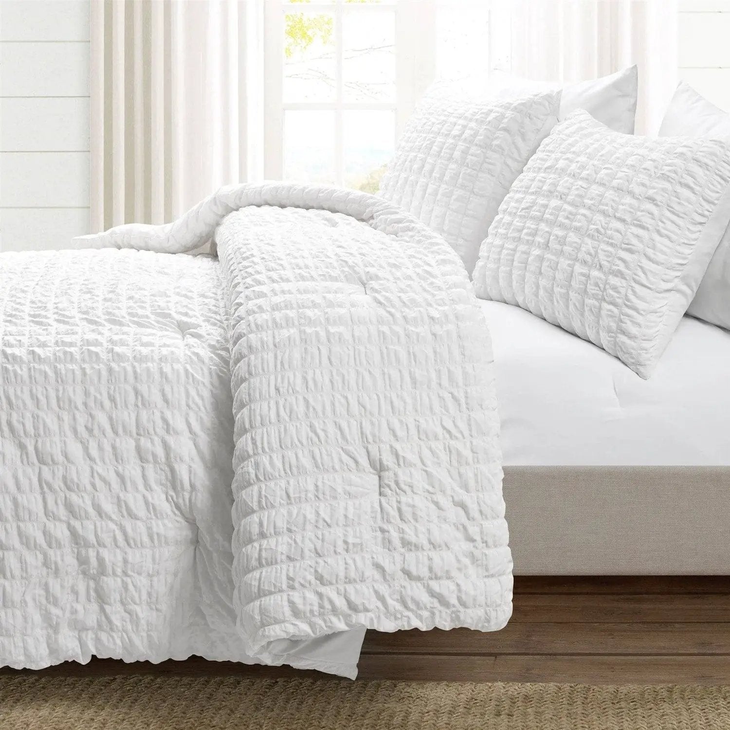 Full/Queen Crinkled Texture Microfiber 3 Piece Comforter Set White by HomePacific