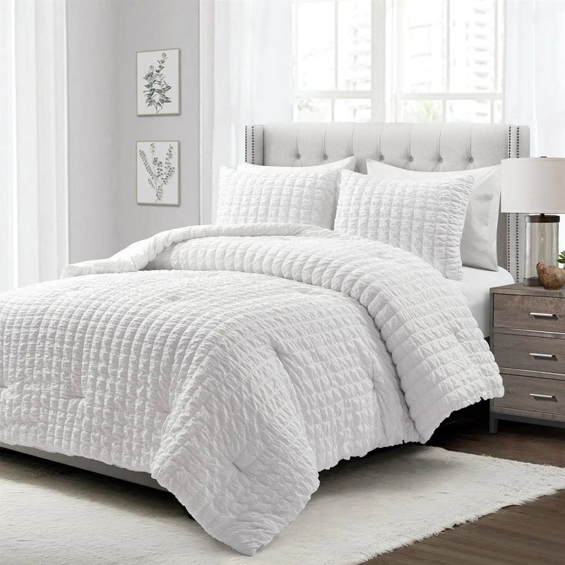 Full/Queen Crinkled Texture Microfiber 3 Piece Comforter Set White by HomePacific
