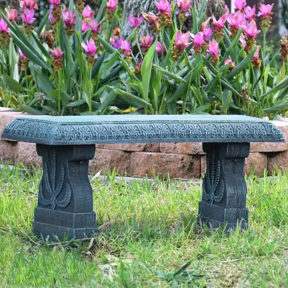 Black Fiber-Clay Resin Outdoor Garden Bench in Stone Finish by HomePacific