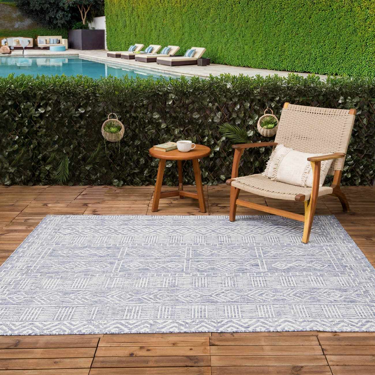 Epson Blue Indoor & Outdoor Rug - Clearance by Boutique Rugs