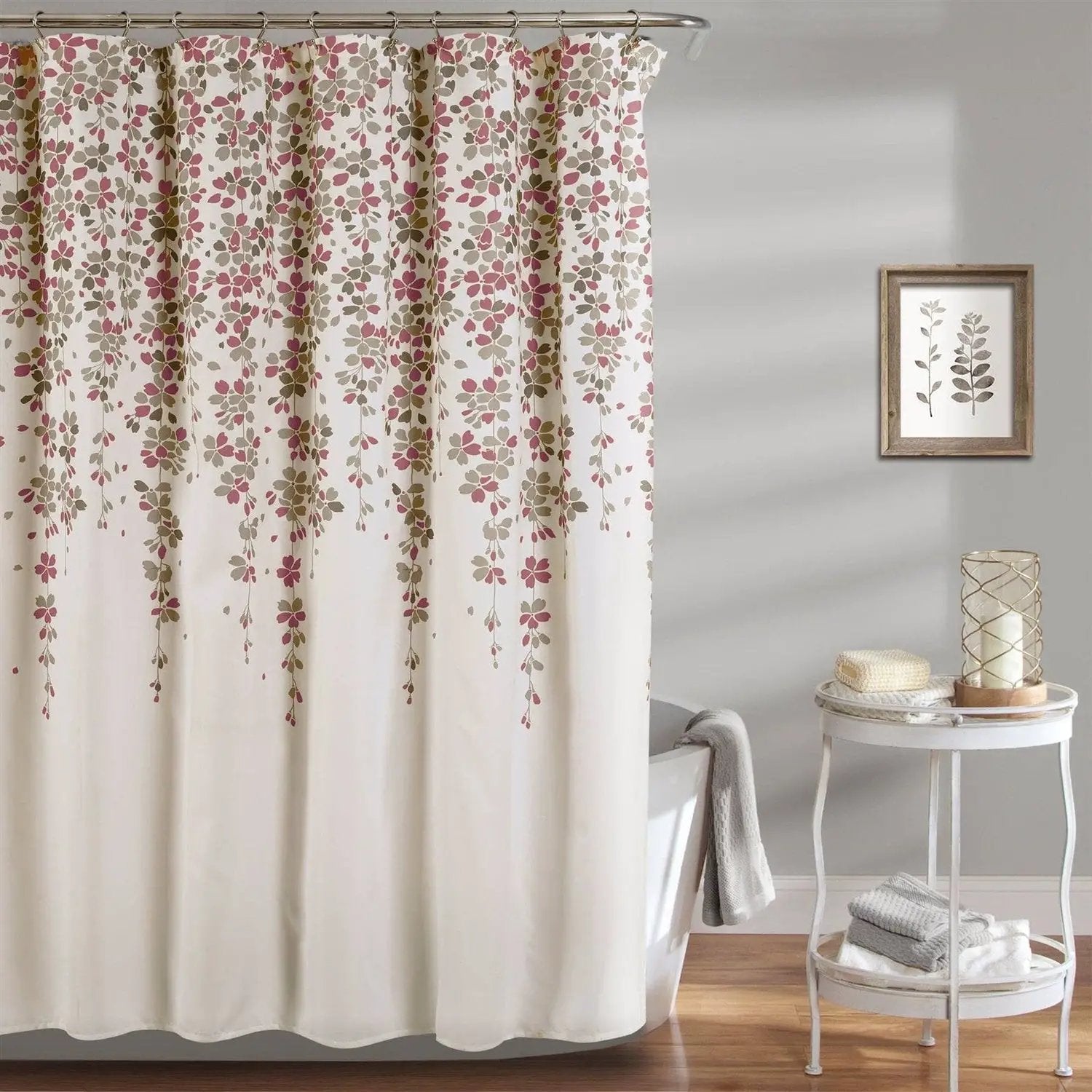 72-inch Tan Purple Grey Floral Flowers Shower Curtain by HomePacific