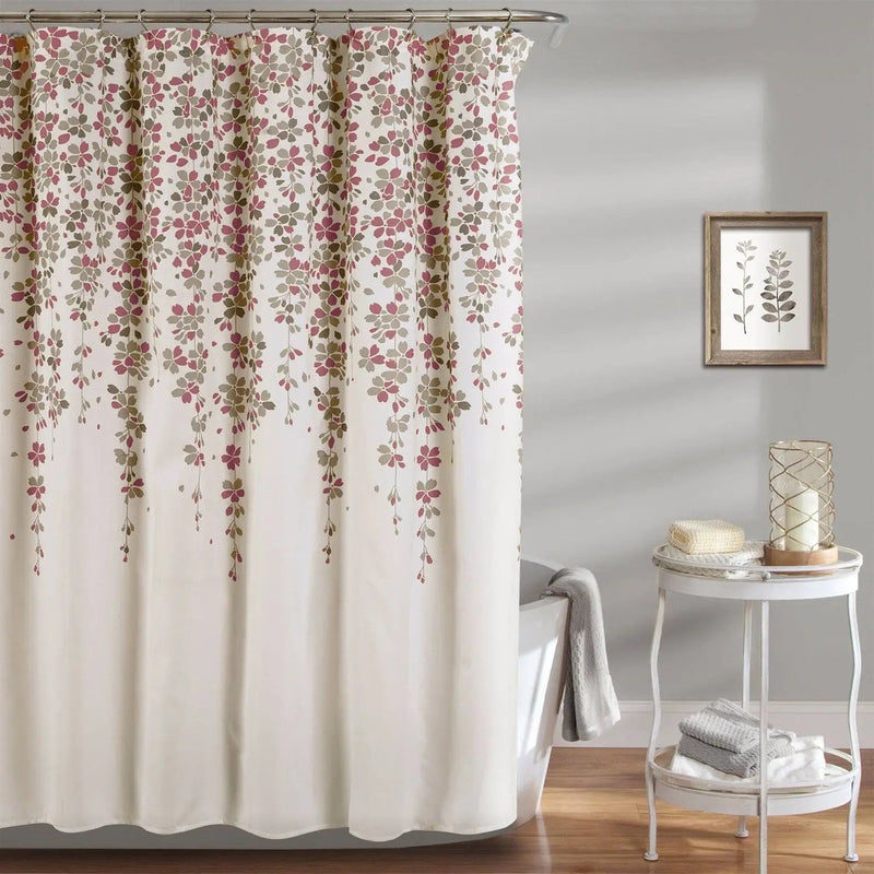 72-inch Tan Purple Grey Floral Flowers Shower Curtain by HomePacific