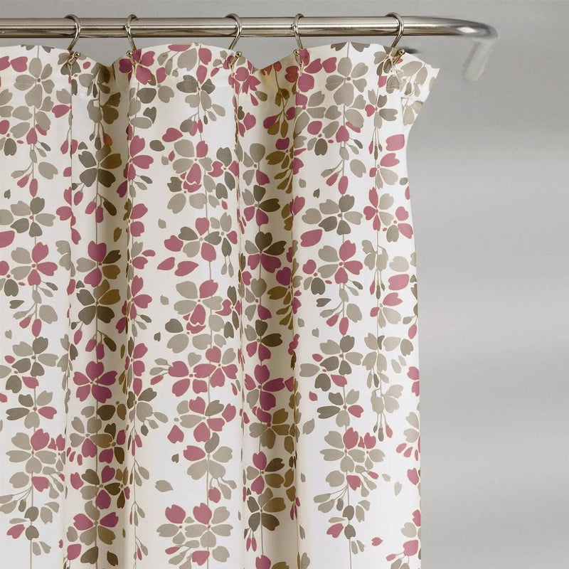 72-inch Tan Purple Grey Floral Flowers Shower Curtain by HomePacific