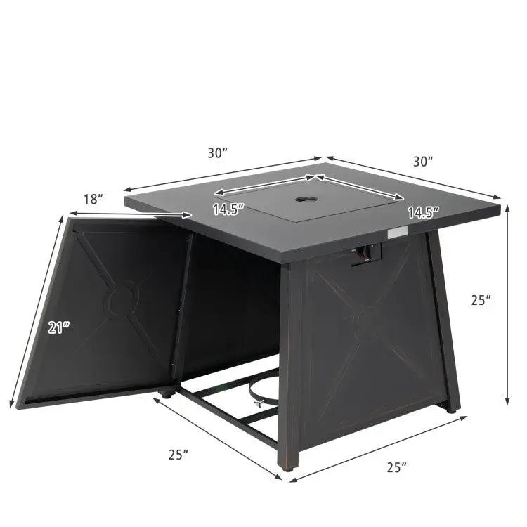 50,000 BTU Black Steel Square Portable LP Gas Propane Fire Pit Table by HomePacific