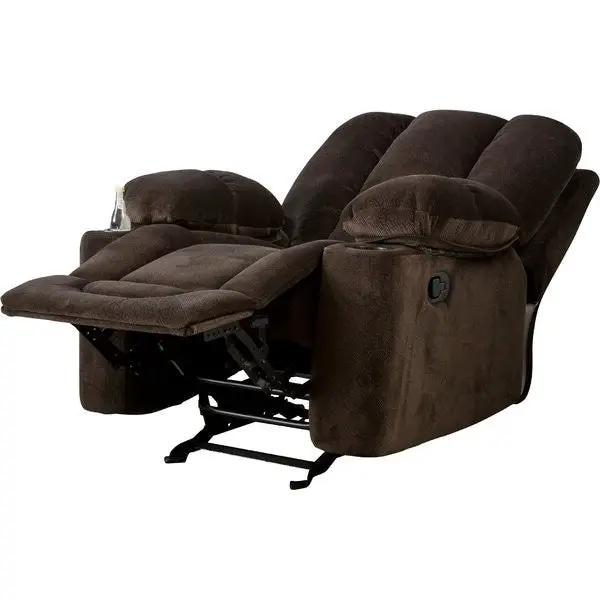 Traditional Upholstered Manual Reclining Sofa Chair w/ 2 Cup Holders and Footrest Brown by HomePacific