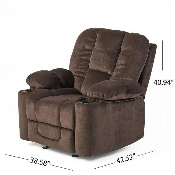 Traditional Upholstered Manual Reclining Sofa Chair w/ 2 Cup Holders and Footrest Brown by HomePacific