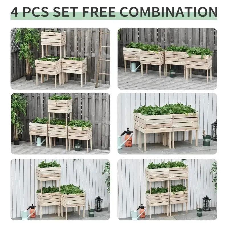 Farmhouse 4 Piece Wooden Elevated Raised Garden Bed Planter Box by HomePacific