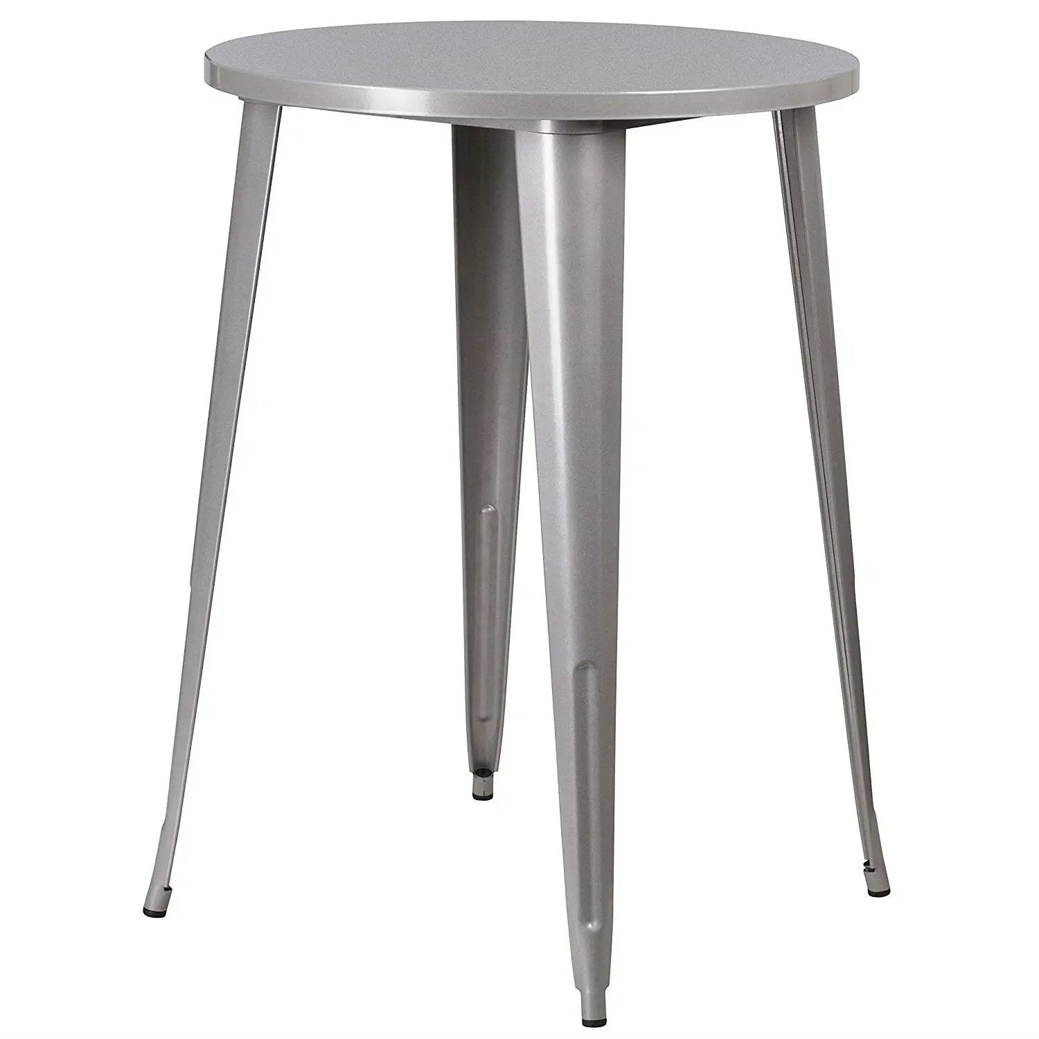 Outdoor 30-inch Round Metal Cafe Bar Patio Table in Silver by HomePacific