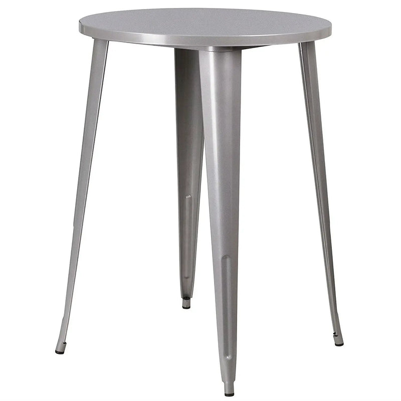 Outdoor 30-inch Round Metal Cafe Bar Patio Table in Silver by HomePacific
