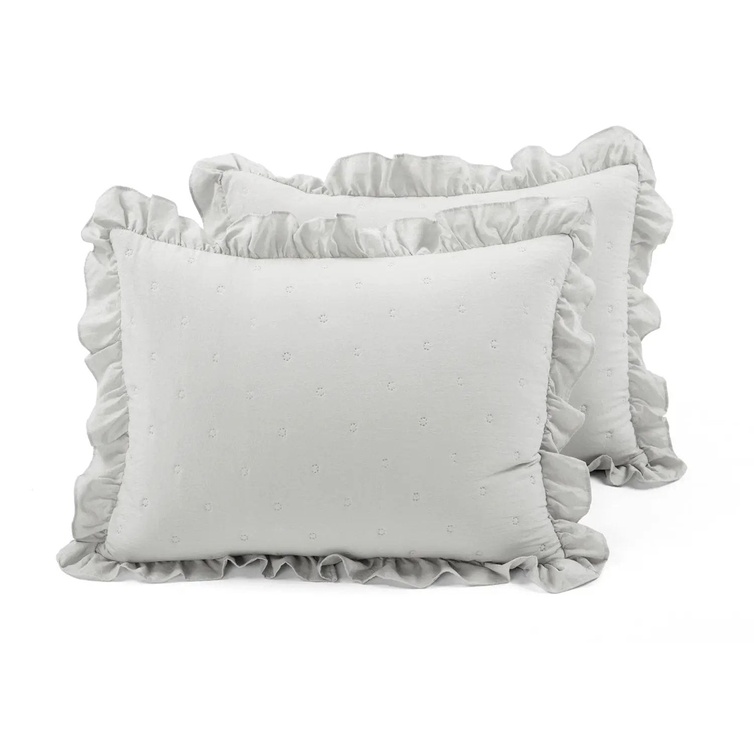 King Size Lightweight Grey Ruffle Reversible Oversized 3 Piece Quilt Set by HomePacific