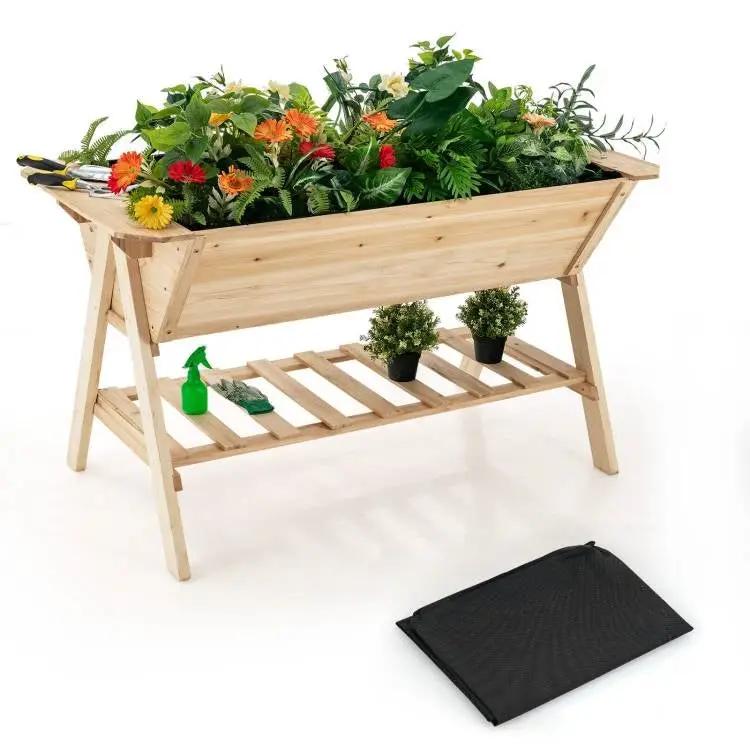 Farmhouse 2 Tier Large Outdoor Natural Wooden 5-ft Raised Garden Bed Planter Box by HomePacific