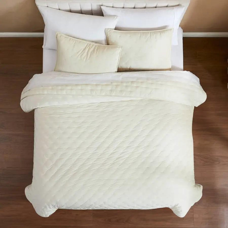 King/CAL King Size 3-Piece Cream Velvet Embroidered Super Soft Quilt Set by HomePacific