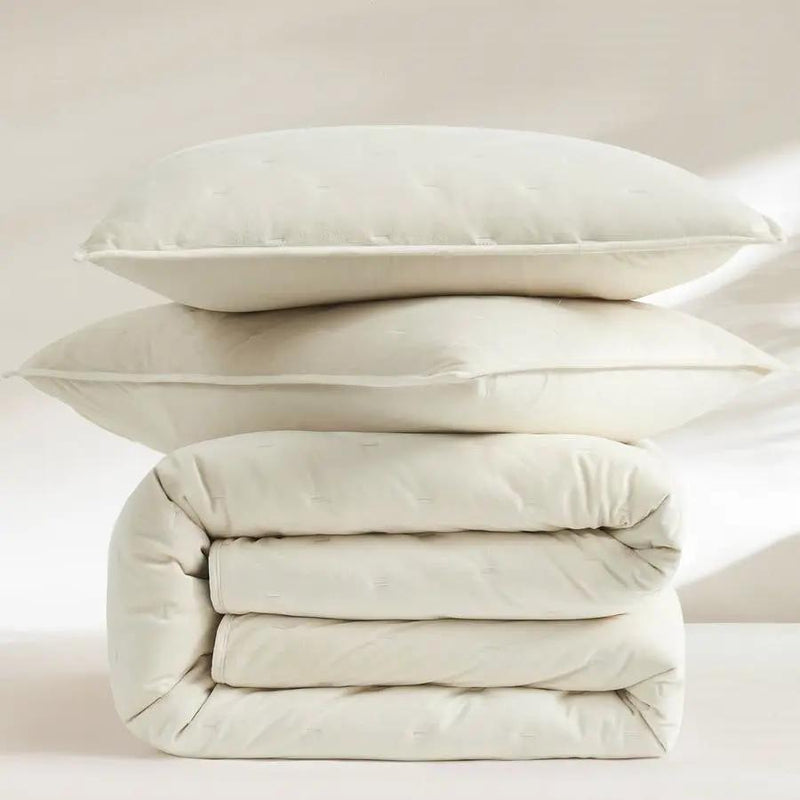 King/CAL King Size 3-Piece Cream Velvet Embroidered Super Soft Quilt Set by HomePacific