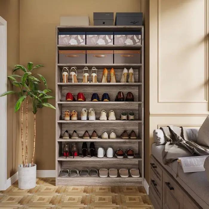 8-Shelf Shoe Rack Storage Cabinet in Grey Wood Finish - Holds Up To 45 Pairs by HomePacific