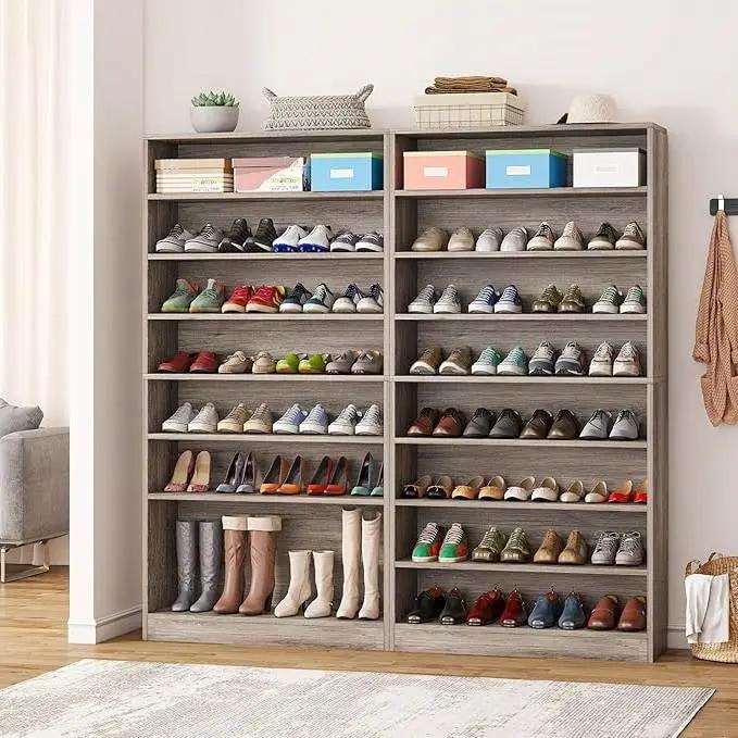 8-Shelf Shoe Rack Storage Cabinet in Grey Wood Finish - Holds Up To 45 Pairs by HomePacific