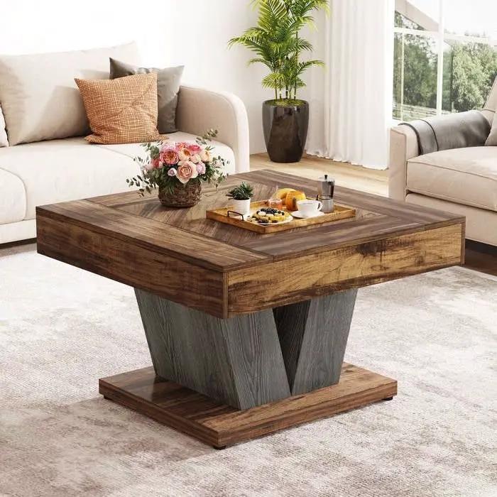 Square Farmhouse Coffee Table in Brown Black Wood Finish by HomePacific