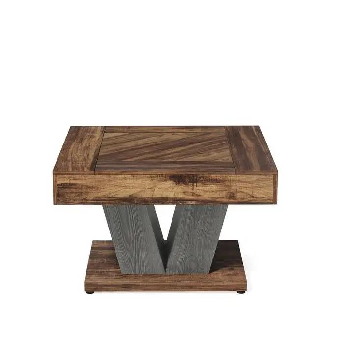 Square Farmhouse Coffee Table in Brown Black Wood Finish by HomePacific