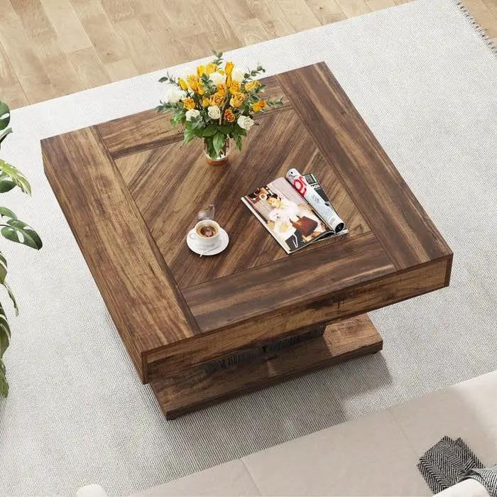 Square Farmhouse Coffee Table in Brown Black Wood Finish by HomePacific