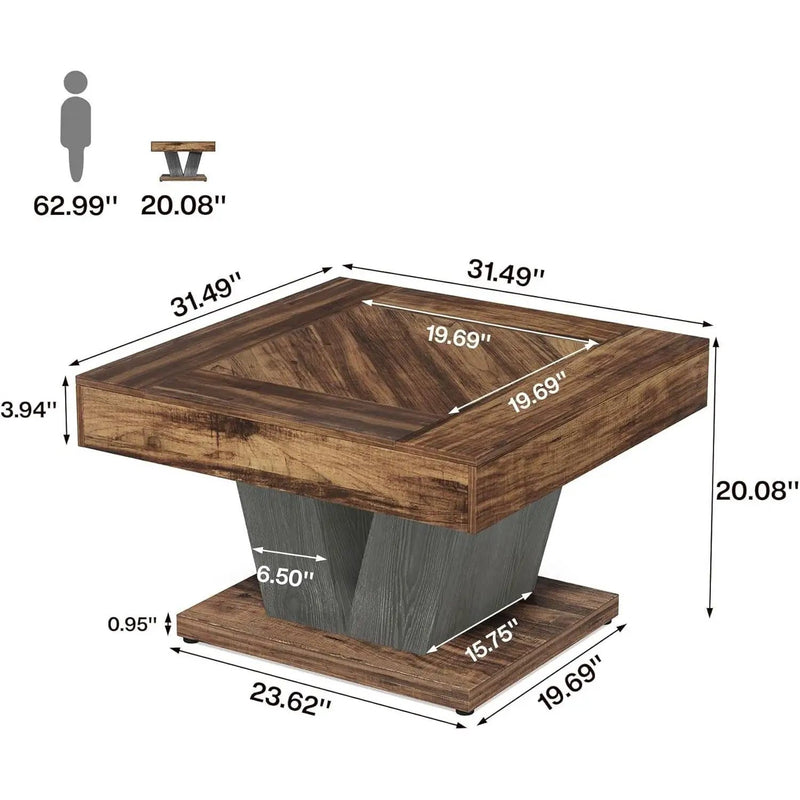 Square Farmhouse Coffee Table in Brown Black Wood Finish by HomePacific