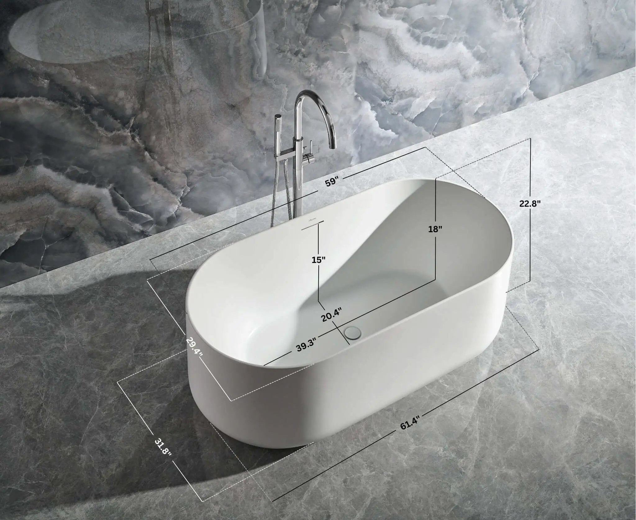 Cossue 61" Freestanding Acrylic Bathtub in White by Ancerre Designs