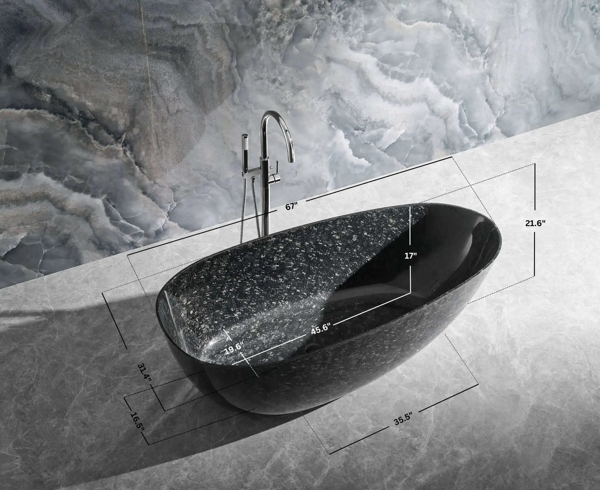 Anjuna 67" Freestanding Forged Carbon Fiber Bathtub by Ancerre Designs