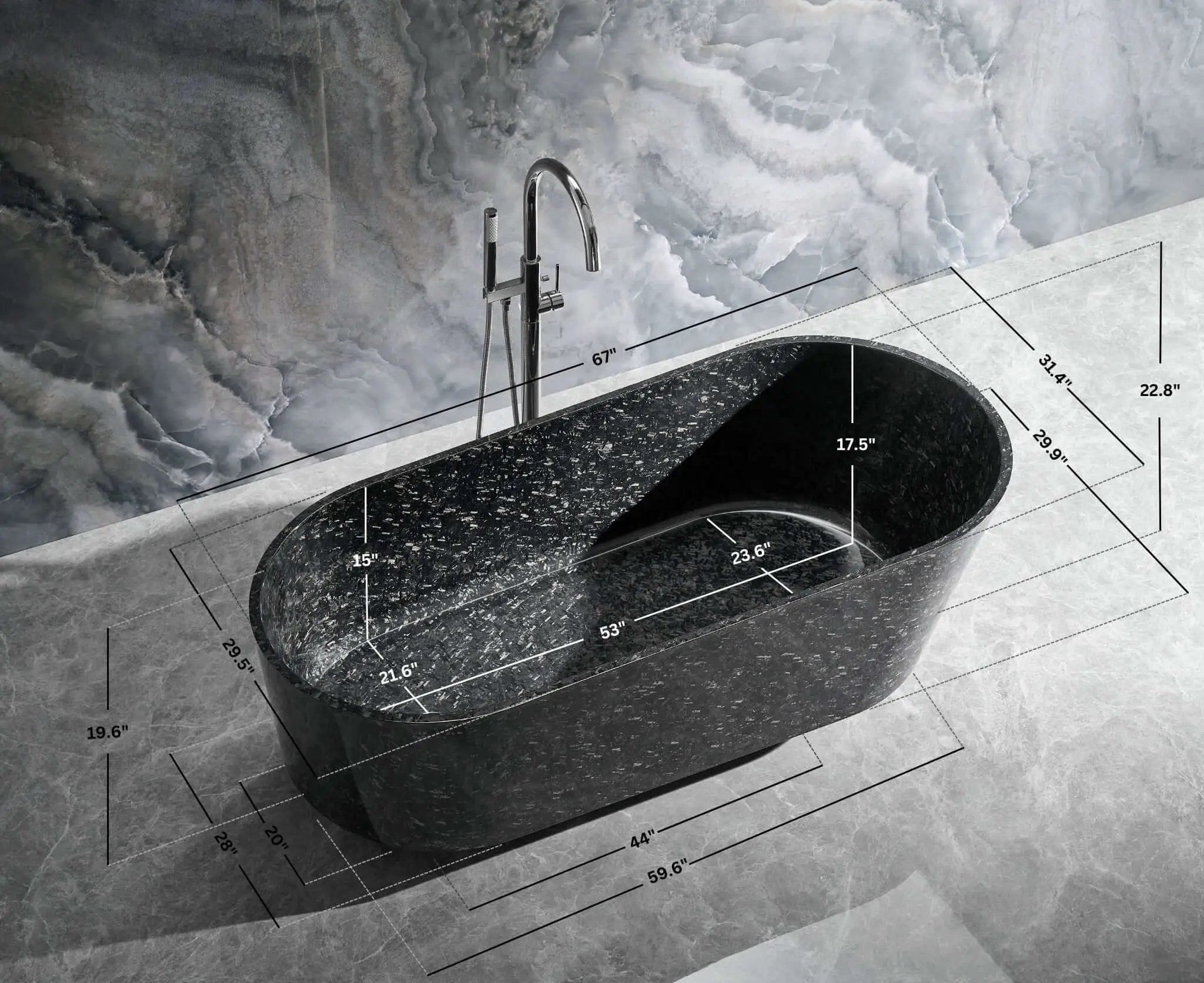 Coesistere 67" Freestanding Forged Carbon Fiber Bathtub by Ancerre Designs