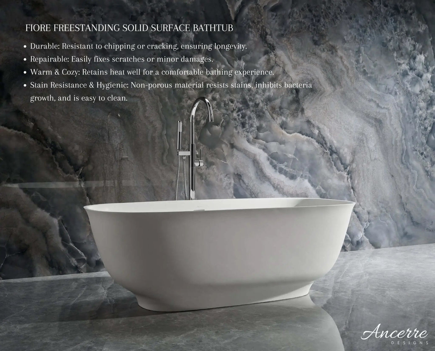 Fiore Freestanding Solid Surface Bathtub by Ancerre Designs