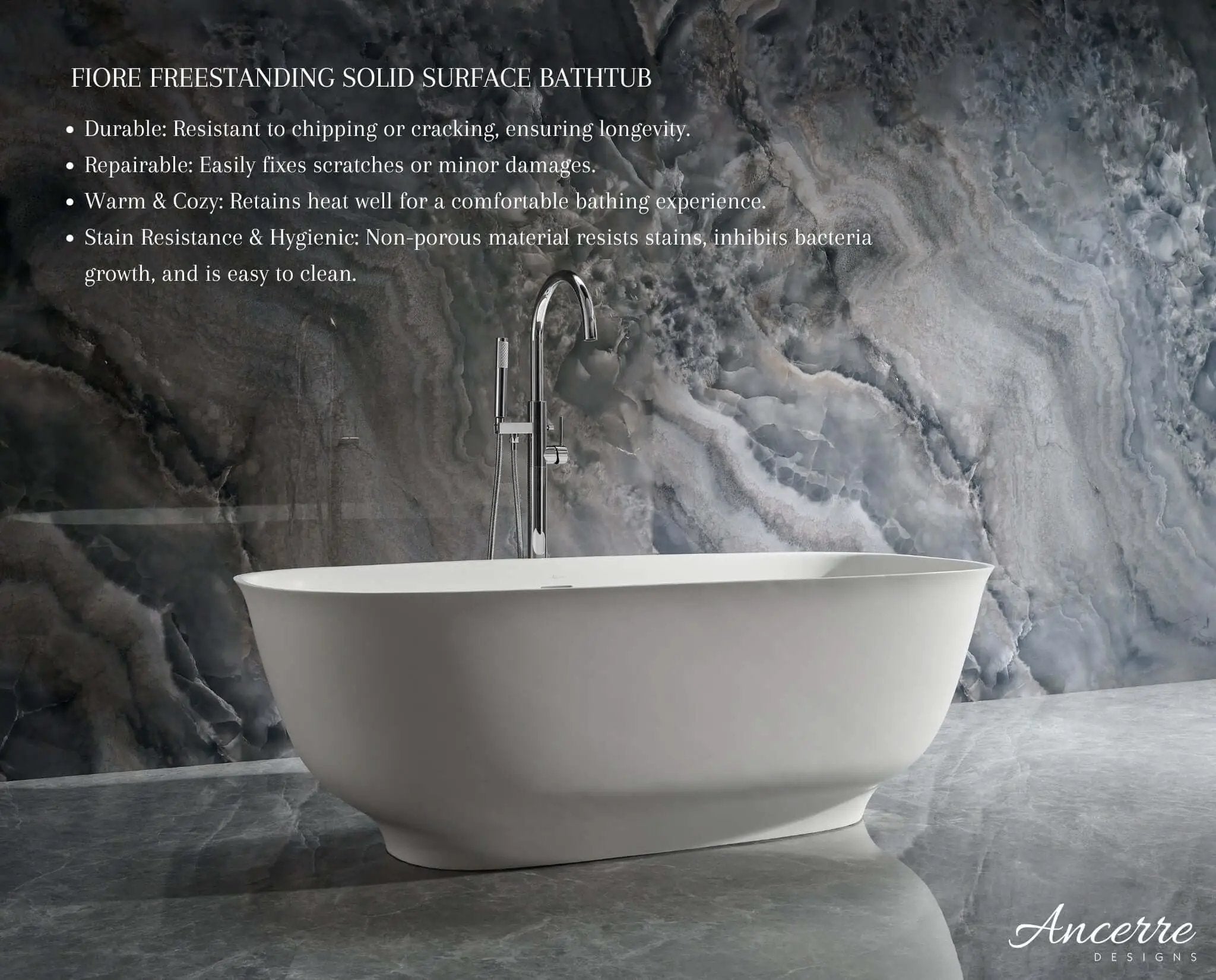Fiore Freestanding Solid Surface Bathtub by Ancerre Designs