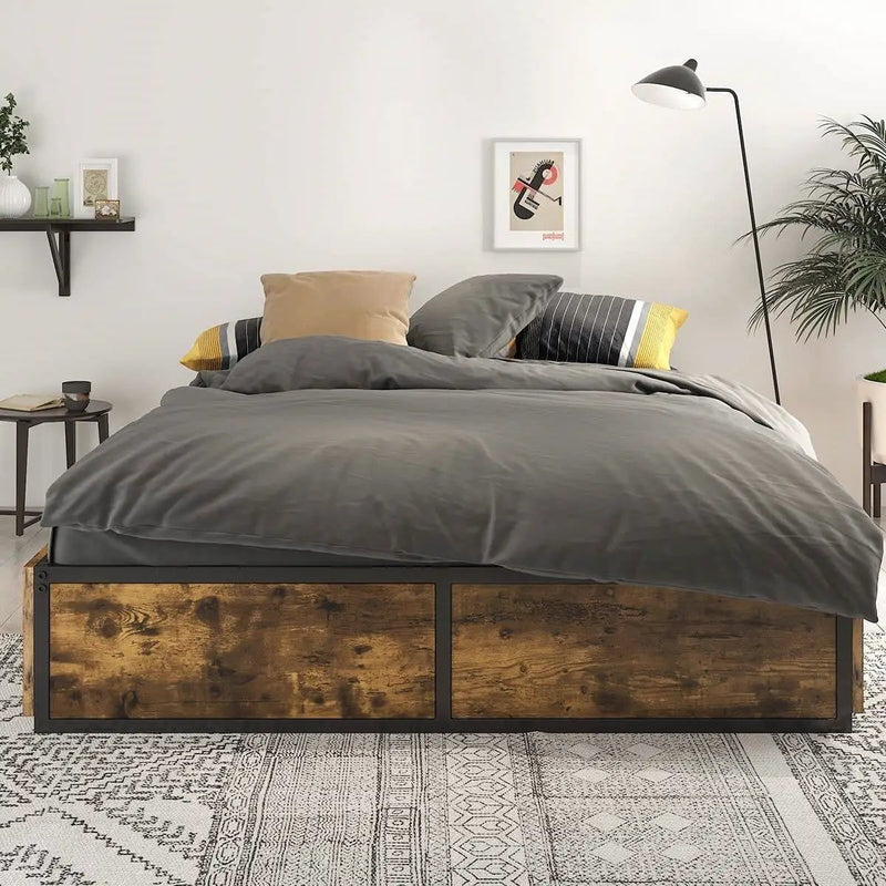 Full Metal Wood Platform Bed Frame with 4 Storage Drawers - 600 lbs Max Weight by HomePacific