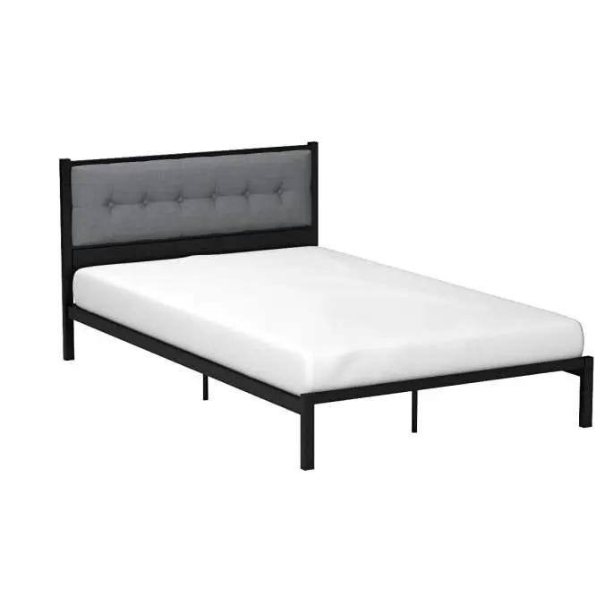 Full Metal Platform Bed Frame with Gray Button Tufted Upholstered Headboard by HomePacific