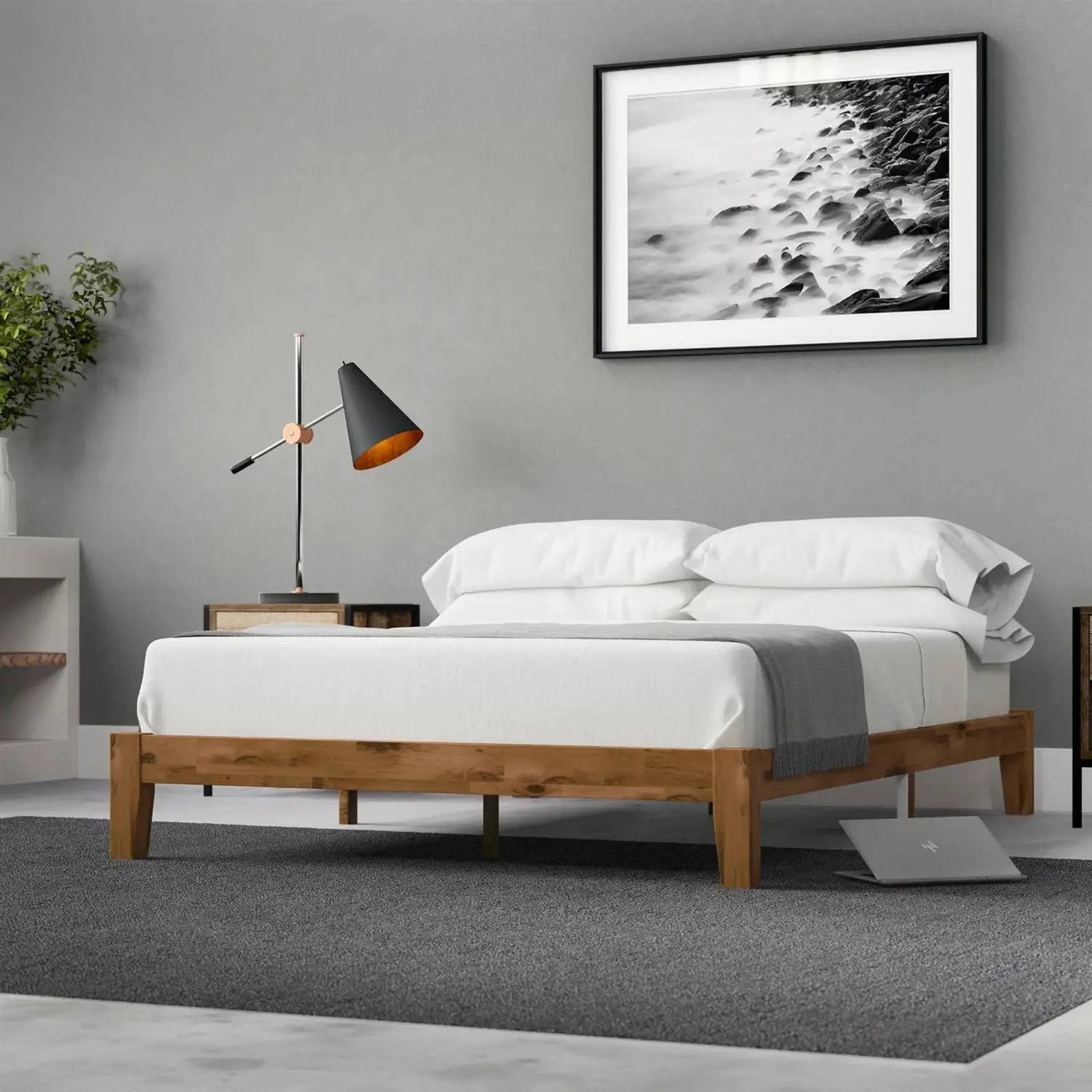 Full size Simple Modern Solid Wood Platform Bed Frame - 700 lb. Weight Capacity by HomePacific