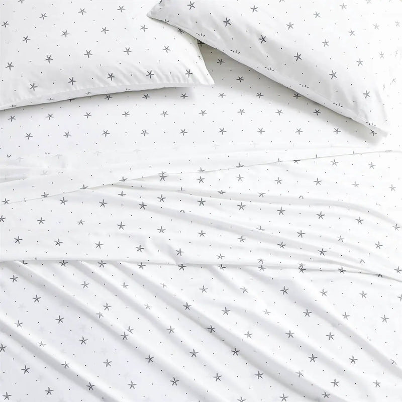 Full size Coastal Beach Starfish White Navy Red 100-Percent Cotton Sheet Set by HomePacific