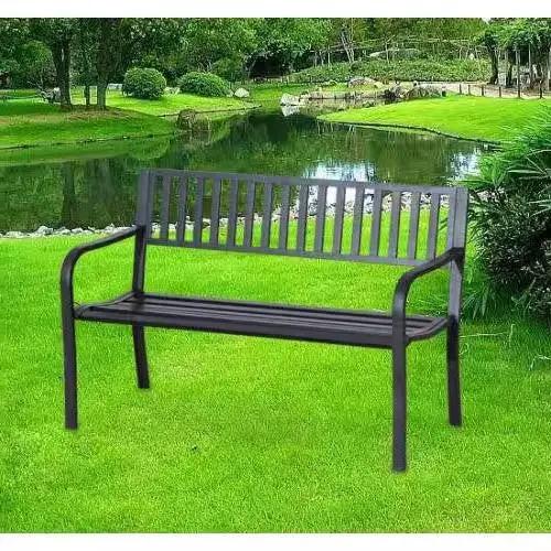 Outdoor Black Metal Garden Bench with 550 lb Max Weight Capacity by HomePacific