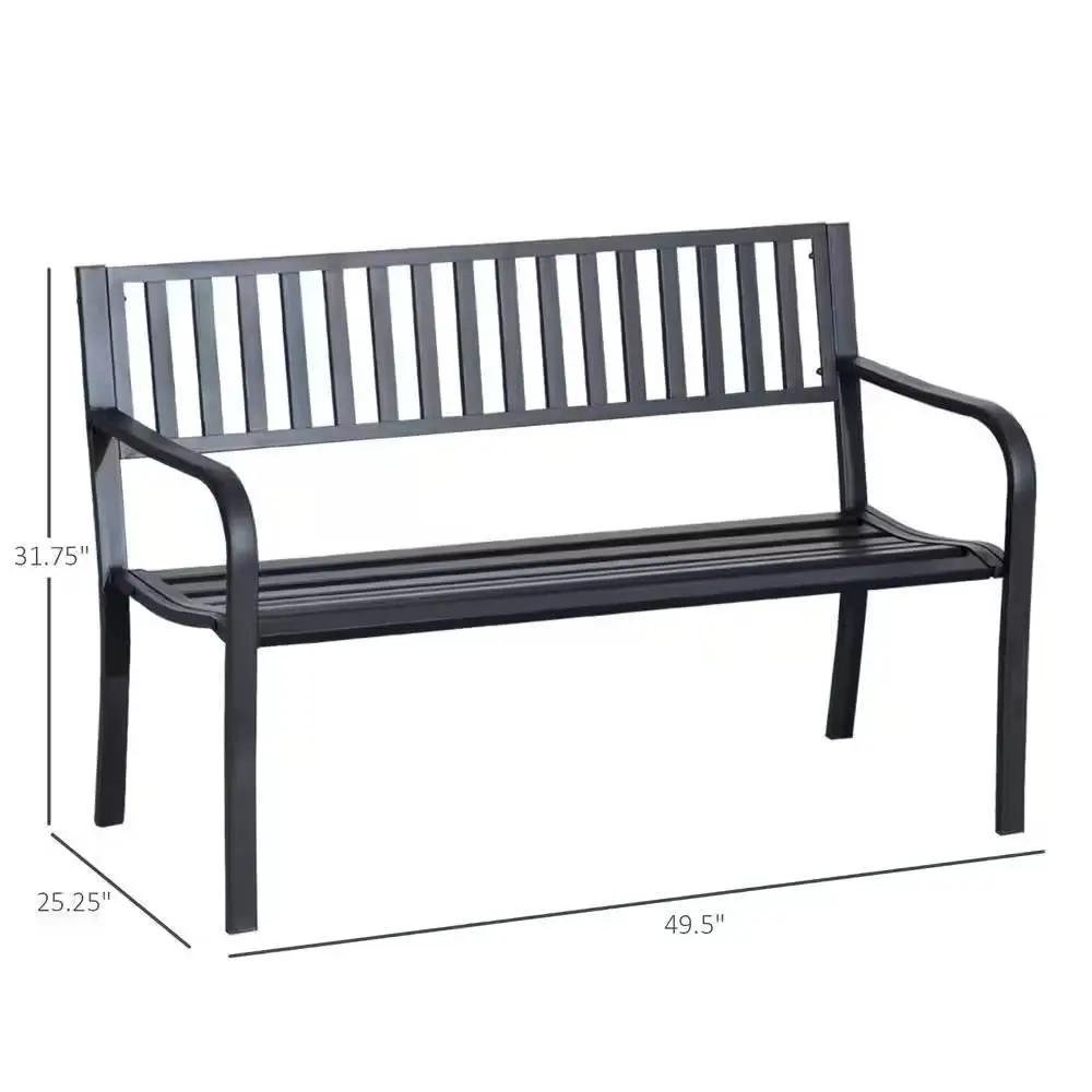 Outdoor Black Metal Garden Bench with 550 lb Max Weight Capacity by HomePacific
