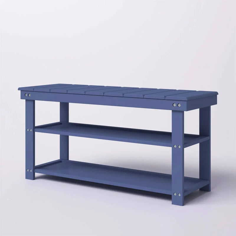 Blue Wood 2-Shelf Shoe Rack Storage Bench - 150 lbs. Weight Capacity by HomePacific