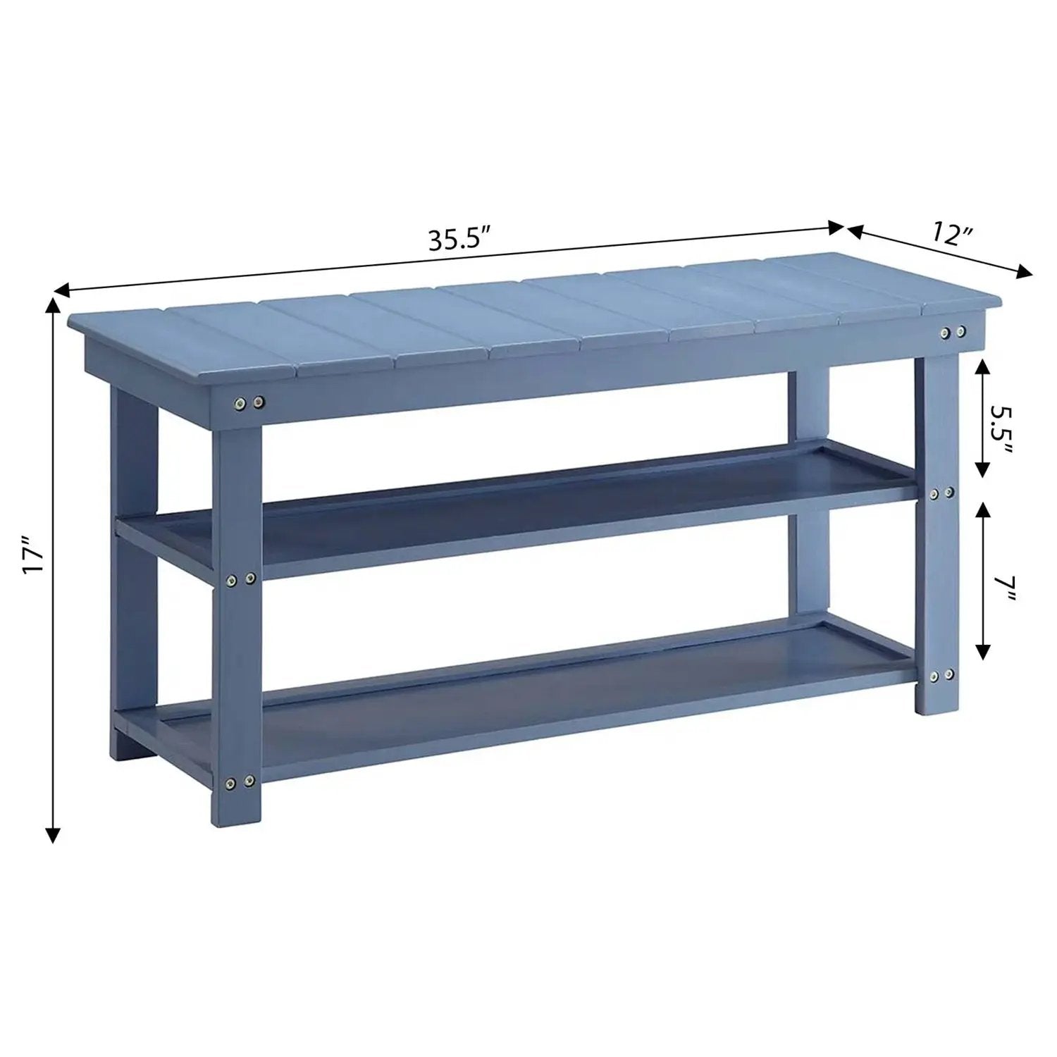 Blue Wood 2-Shelf Shoe Rack Storage Bench - 150 lbs. Weight Capacity by HomePacific