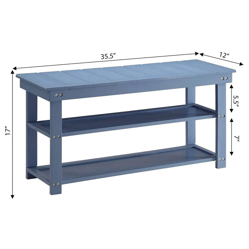 Blue Wood 2-Shelf Shoe Rack Storage Bench - 150 lbs. Weight Capacity by HomePacific