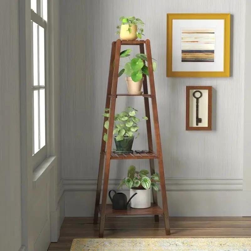 Modern Boho Wooden 4-Shelf Pyramidal Plant Stand by HomePacific