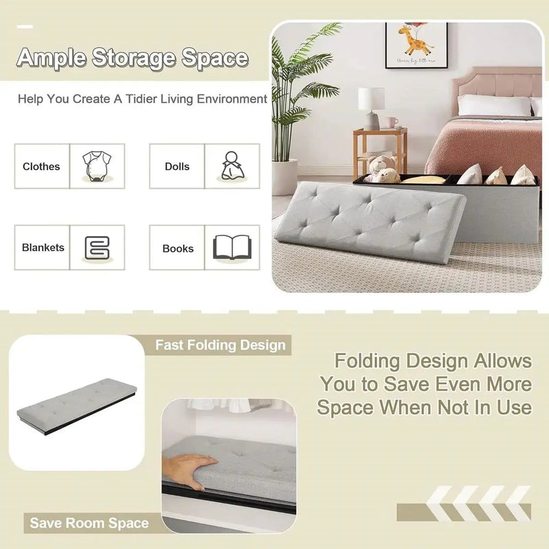Light Grey Linen Upholstered Bedroom Living Room Entryway Storage Bench Ottoman by HomePacific