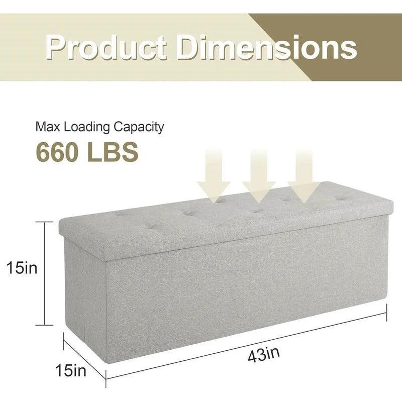Light Grey Linen Upholstered Bedroom Living Room Entryway Storage Bench Ottoman by HomePacific