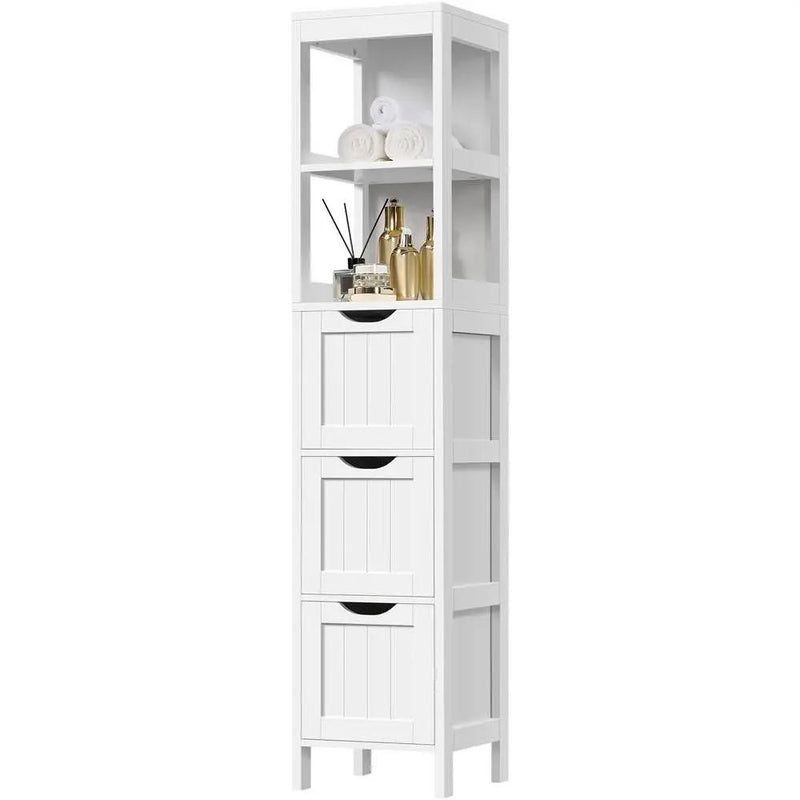 Bathroom Cabinet Tower with 3 Storage Drawers and 2 Shelves in White Wood Finish by HomePacific