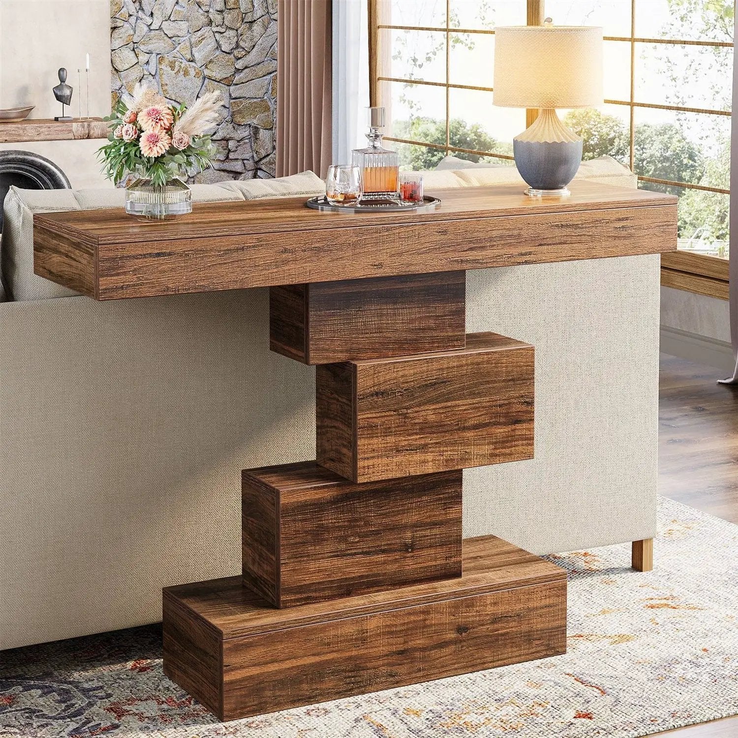 Modern Farmhouse 42-inch Console Accent Sofa Table in Rustic Brown Wood Finish by HomePacific