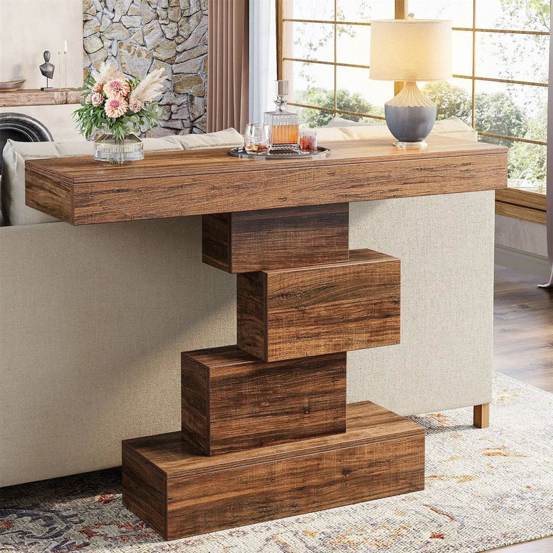 Modern Farmhouse 42-inch Console Accent Sofa Table in Rustic Brown Wood Finish by HomePacific
